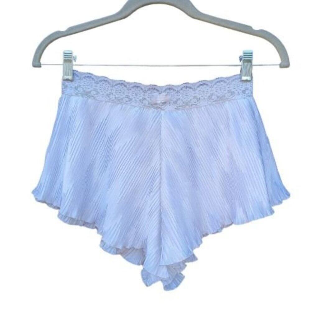 VINTAGE | White Lingerie Boxer Shorts Lettuce Trim Lace Stretch Waistband